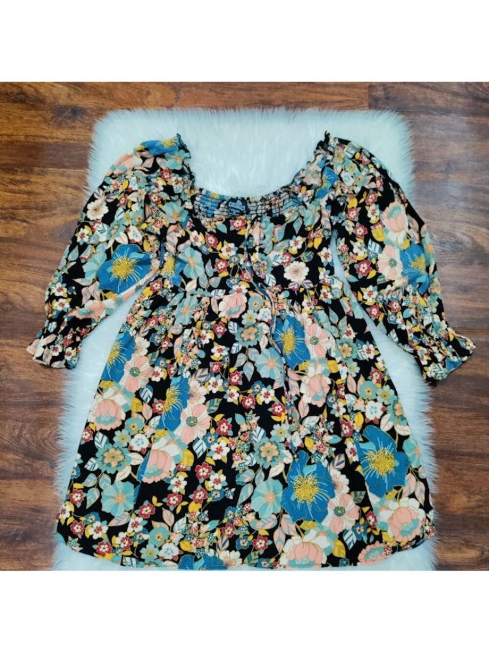 Angie SZ Small Off-Shoulder Floral Festival Babydoll Dress Boho Fairy Artsey - Picture 5 of 11